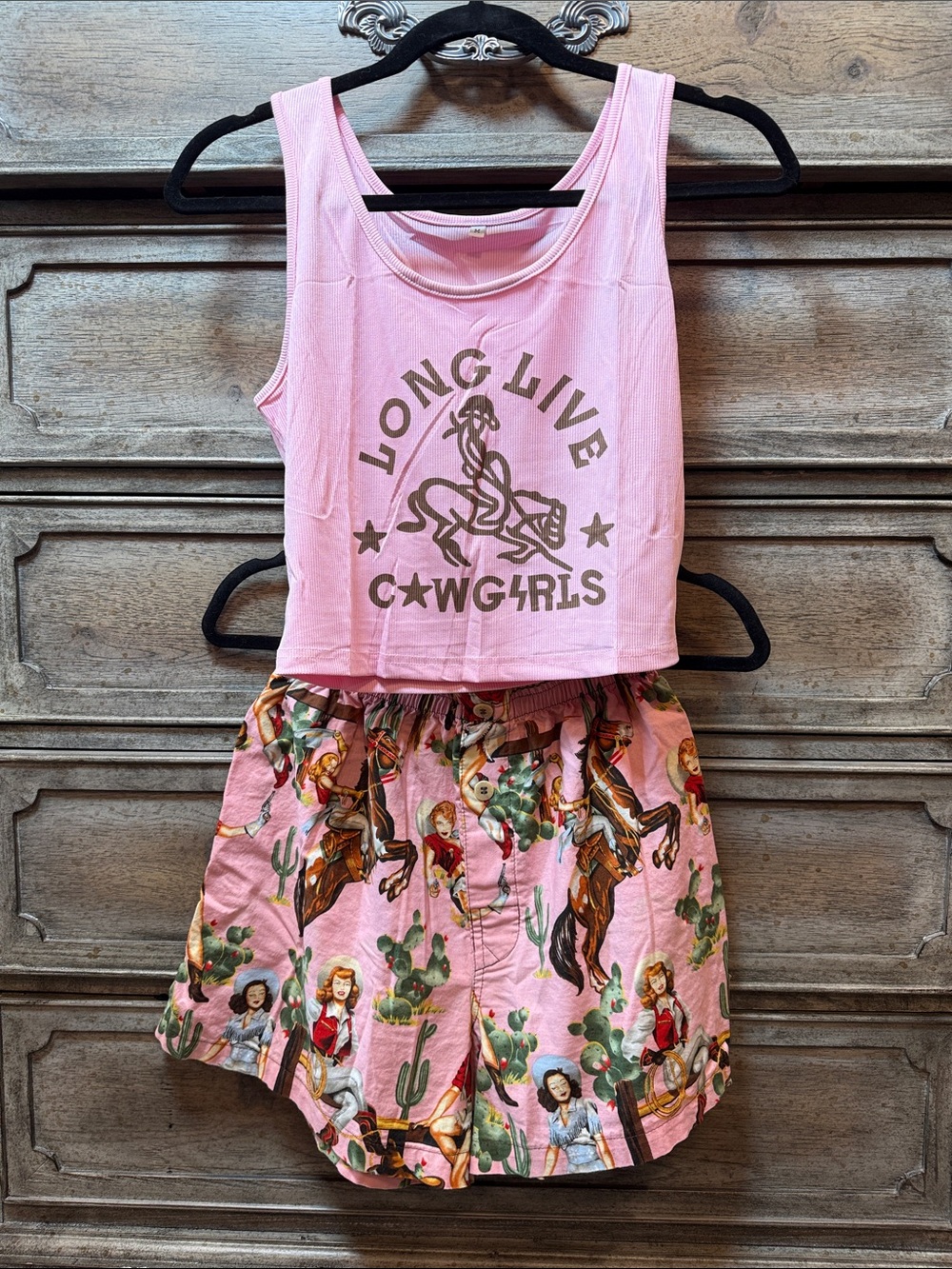 Long Live Cowgirls Pink Tank & Shorts PJ Set MEDIUM